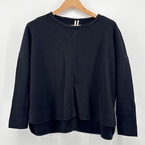 Anthropologie Black Oversized Waffle Knit Crew Neck Long Sleeve Top Size‎ XS